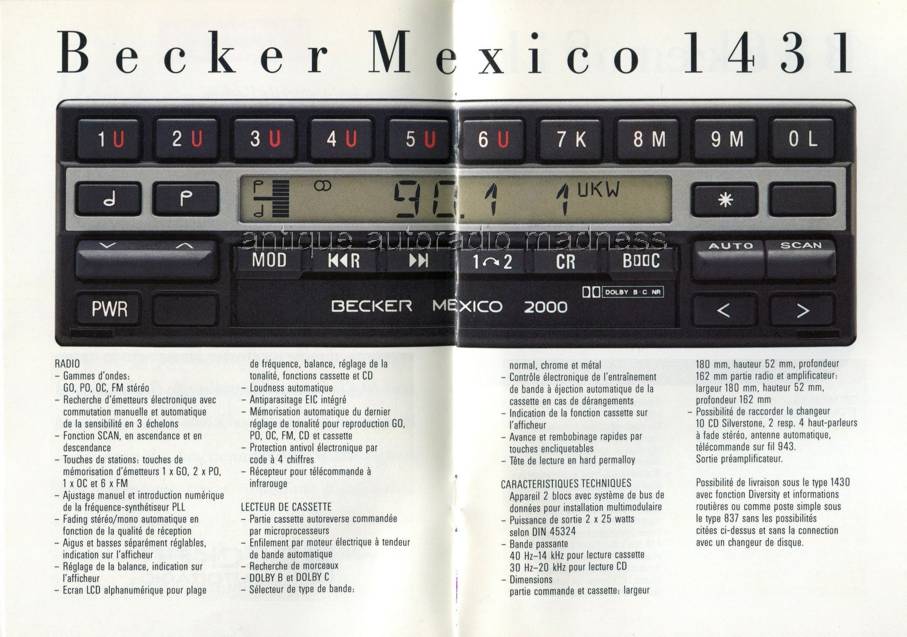 Classic BECKER car stereo Mexico 1431 catalog 1991