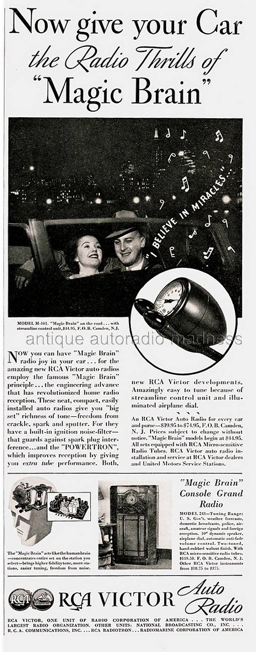 Vintage RCA-Victor car radio model Magic Brain M-101  with Head Control and illuminated airplane dial - 1933
