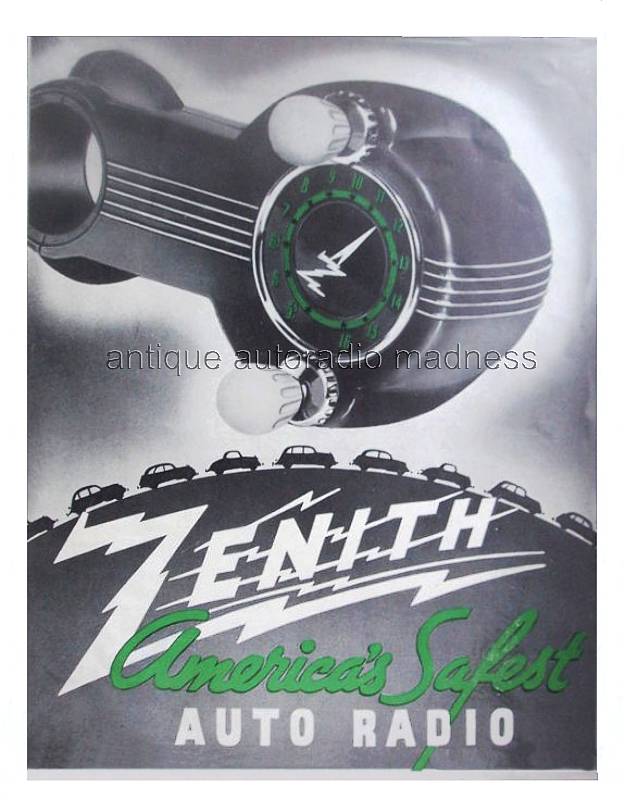 Vintage ZENITH car radio advert. 1933 - America's safest Head Control