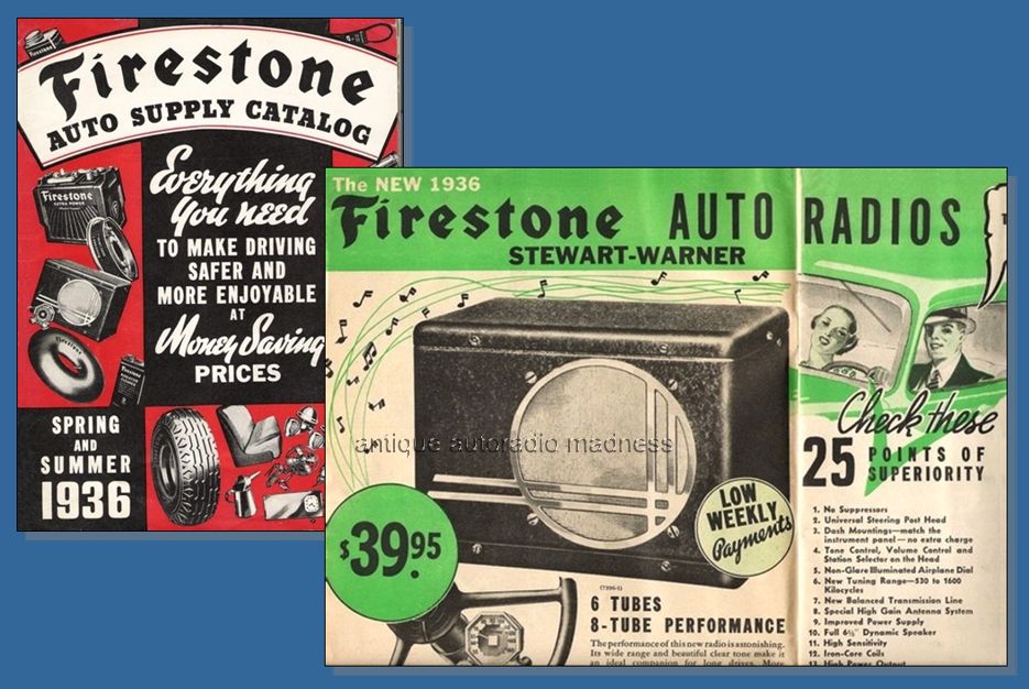 Vintage FIRESTONE car radio advert. year 1936 - 1