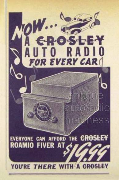 Early CROSLEY Fiver Roamio car radio (1937) advert. - Everyone can afferd the Crosley Roamio Fiver