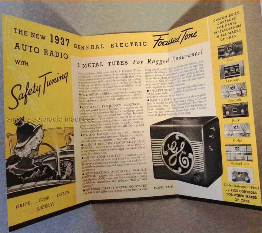 Vintage GENERAL ELECTRIC car radio advertising folder catalog year 1937 - 2