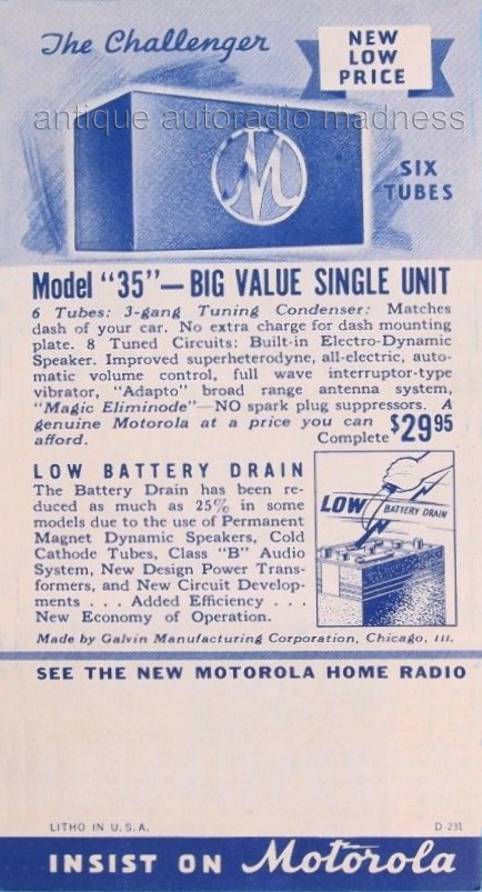 Very old MOTOROLA car radio model "35" Folder advertising (1939) - 2