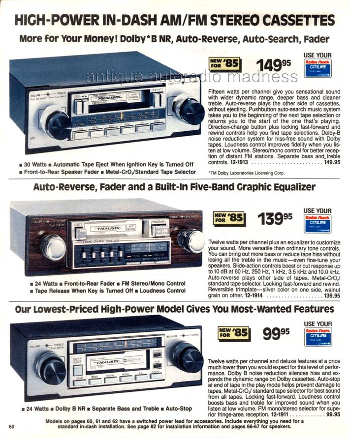 Extraits du Catalogue vintage RadioShack 1985 - p60 - Car stereo