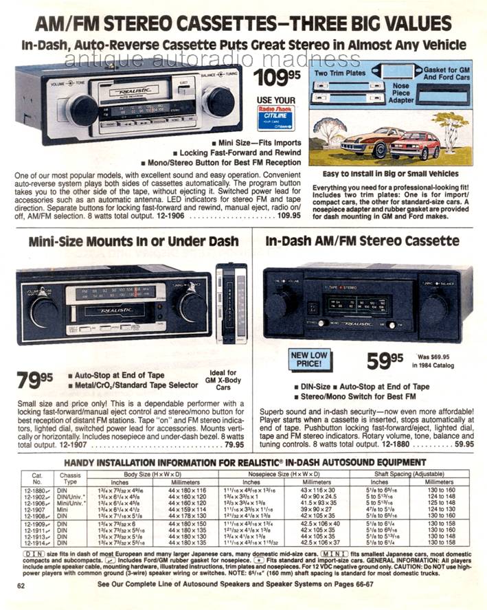 Extraits du Catalogue vintage RadioShack 1985 - p62 - Car stereo
