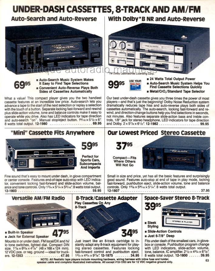 Extraits du Catalogue vintage RadioShack 1985 - p63 - Car stereo
