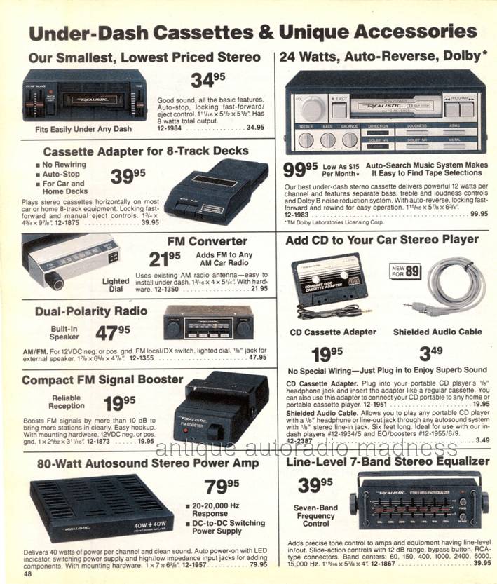 Realistic 1989 vintage car radio